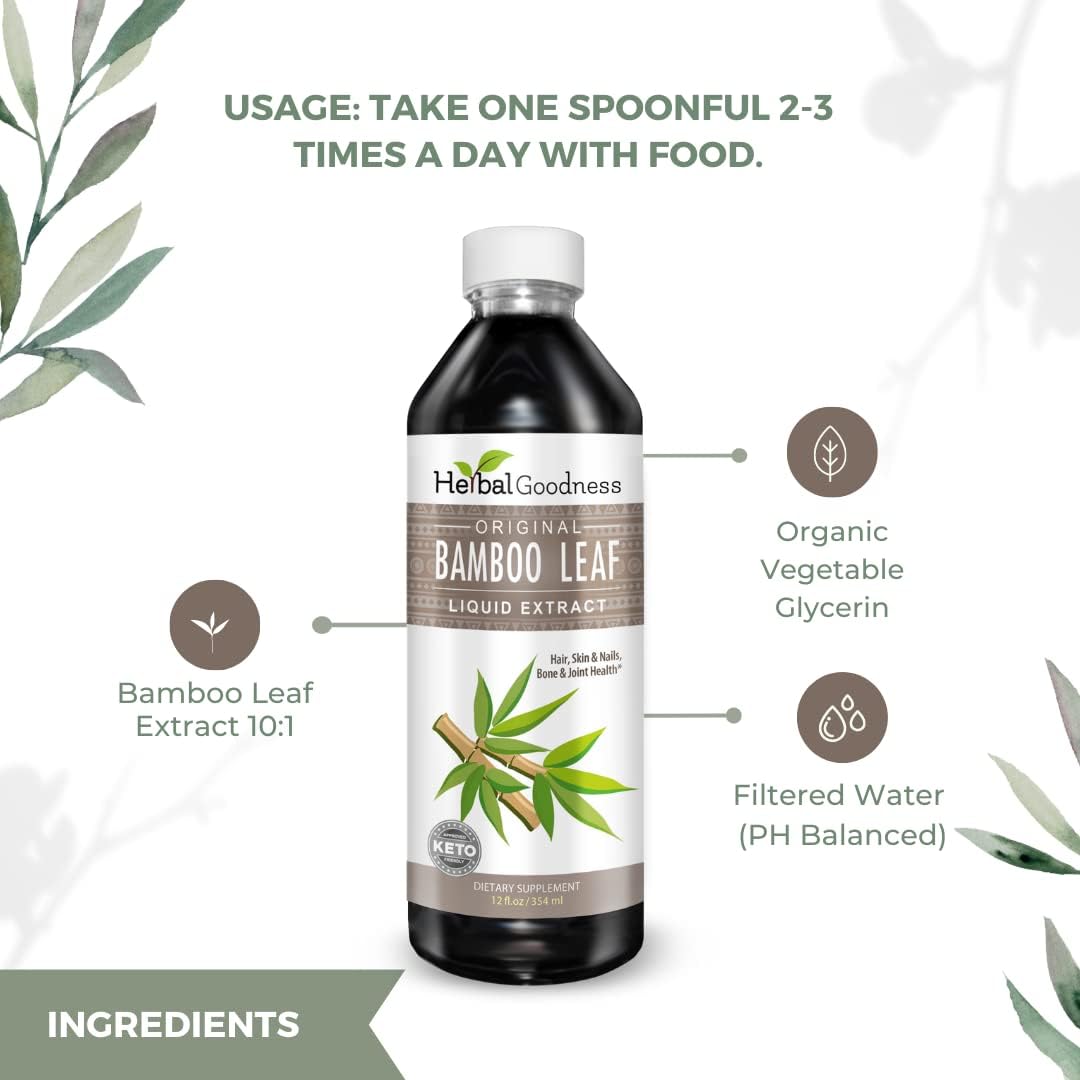 Herbal Papaya Bamboo Silica Supplements Organic Extract 12oz - Liquid Silica with Organic Hair, Skin and Nails Vitamins As Well As Bone and Joint Support