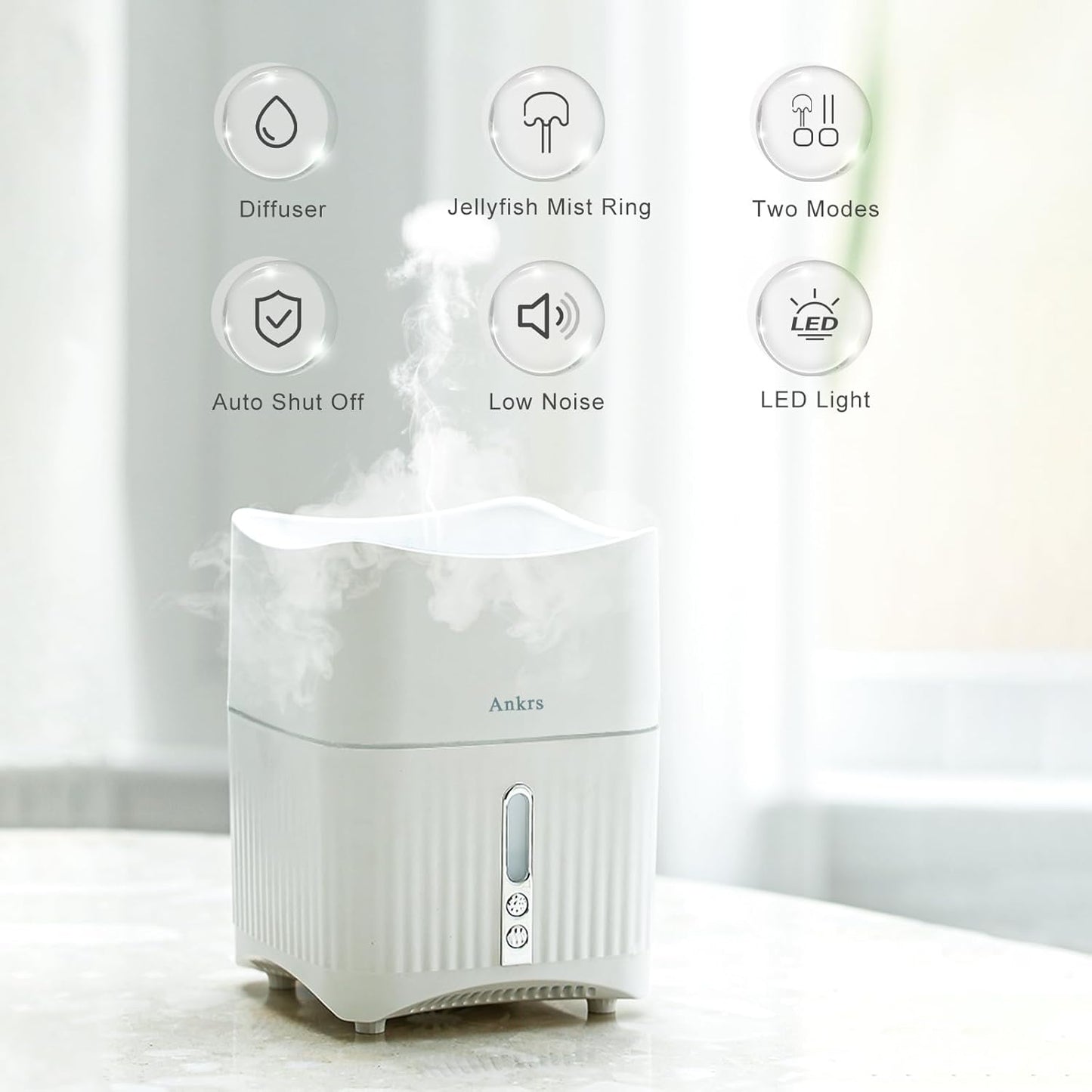Ankrs Essential Oil Humidifier, 500ml Jellyfish Mist Ring Aromatherapy Oil Humidifier with 7 Colors LED Lights & 2 Spray Modes, Waterless Auto-Off Cool Mist Humidifiers for Bedroom Large Room Home