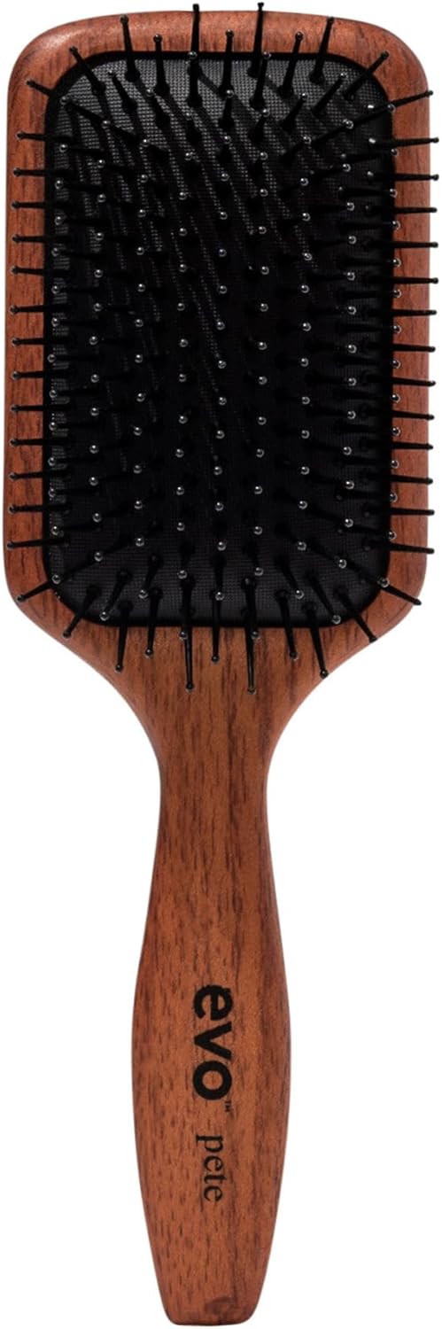evo Pete Ionic Paddle Brush - Professional Hair Styling Brush - Detangling, Smoothing & Styling Wooden Brush