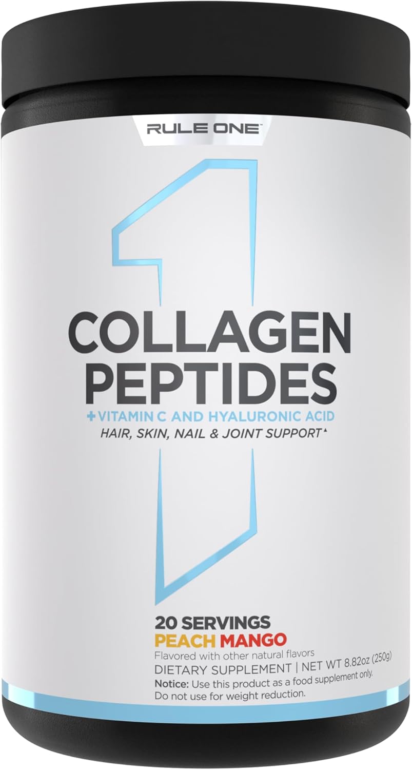 Rule1 R1 Collagen Peptides Hair Skin Nail & Joint Support Supplement 336 g, Peach Mango (28 Servings)