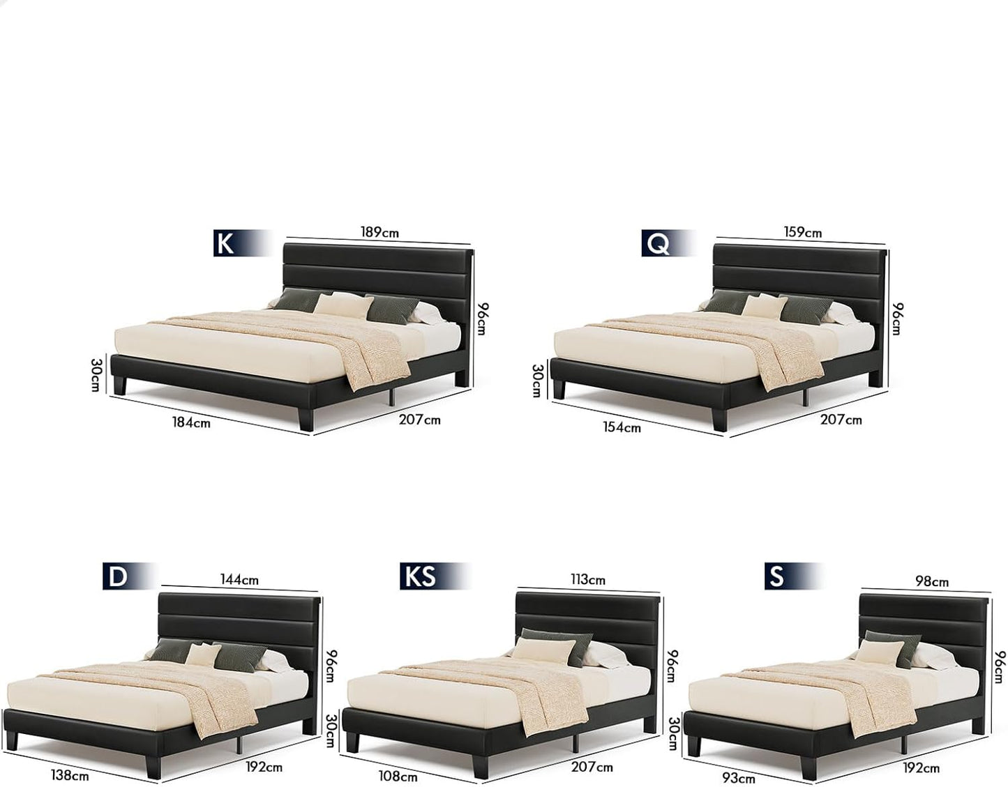 ALFORDSON Bed Frame Base King Single Size with Headboard, Bed Platform Foundation with PU Leather Upholstered for Mattress Topper, Harlene Series Black