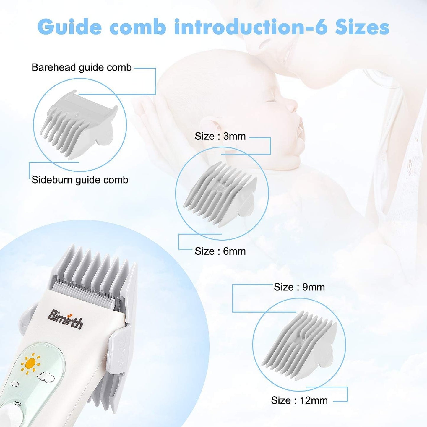 Bimirth - Electronic Hair Razor for Kids with USB Rechargeable Razor and Ceramic Blade, Waterproof, 3 Protective Combs