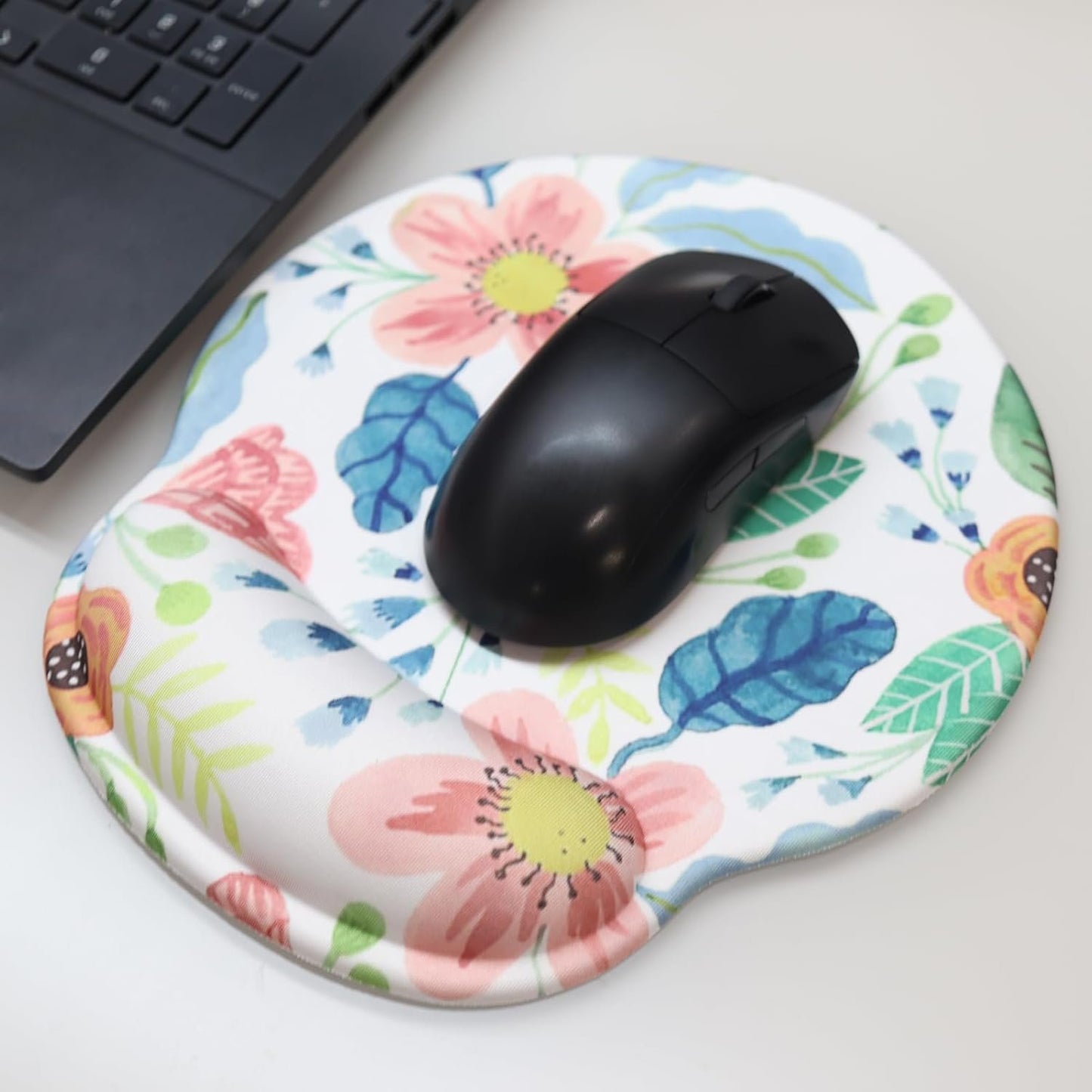 Ergonomic Mouse Pad with Wrist Rest,Small Gaming Gel Mousepad,Office Desk Accessories for Computer Laptop,Work from Home Essentials (Flower)