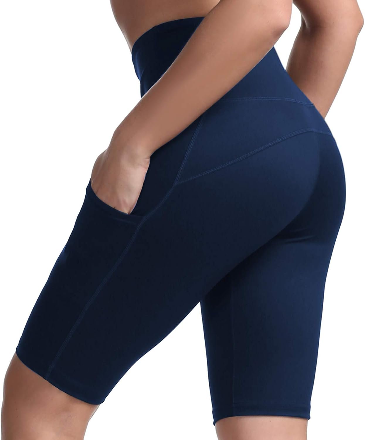 KUTAPU High Waist Yoga Shorts for Women with 2 Side Pockets Tummy Control Running Compression Exercise Workout Shorts