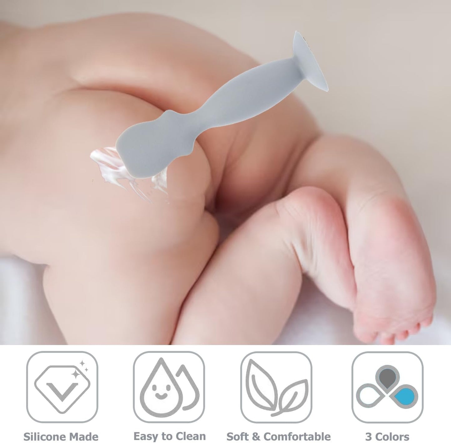 Baby Diaper Cream Spatula, 3 Pack Baby Diaper Brush Baby Cream Applicator, Silicone Diaper Cream Spatulas Brush for Newborn Baby
