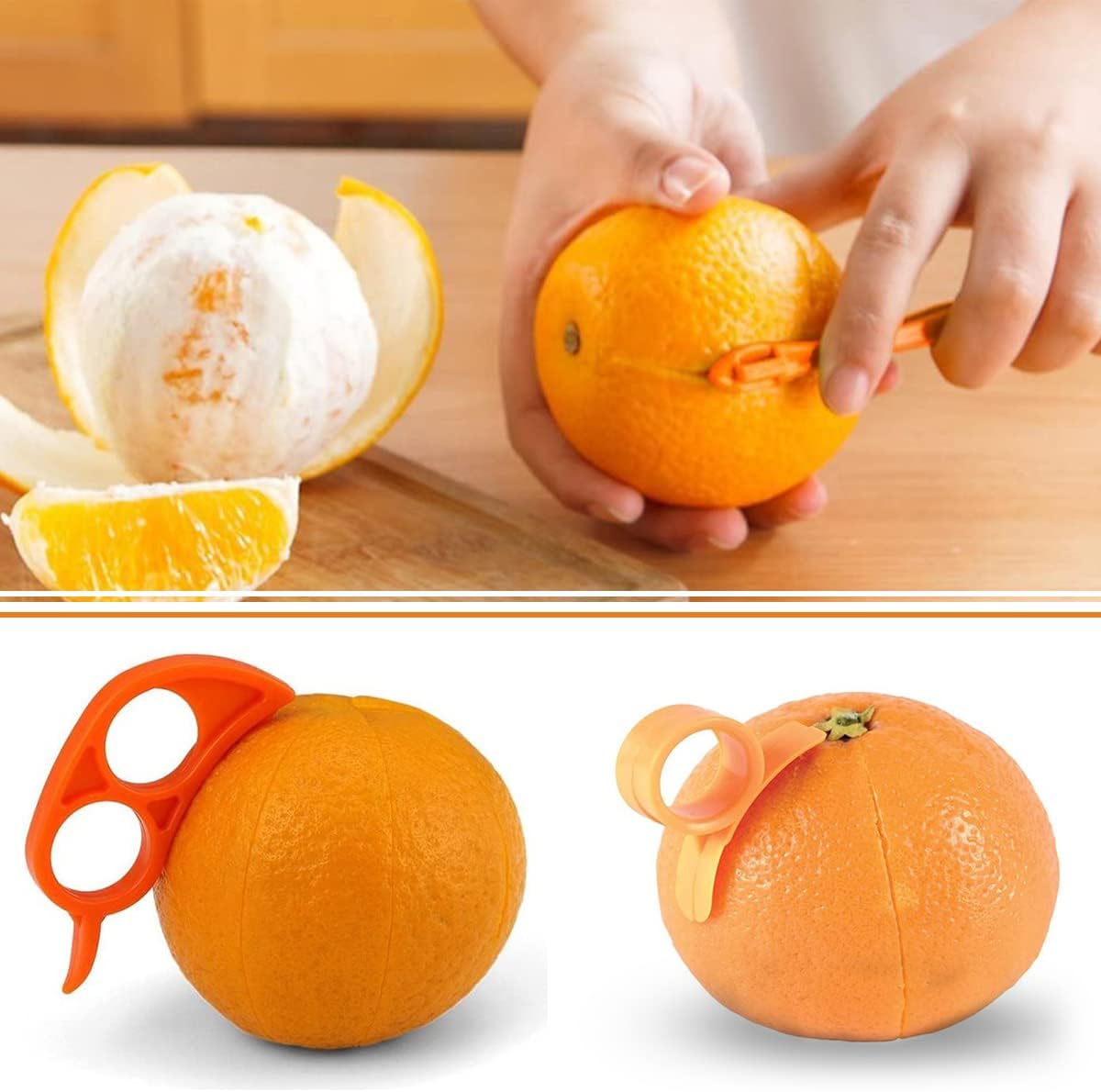 Cosmer Orange Citrus Peelers, Plastic, Easy Slicer, Cutter, Peeler, Remover, Opener, Kitchen Accessories, Knife, Cooking Tool, Kitchen Gadgets (Set A)