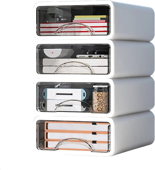 DAWNTREES Stackable Office Storage Box with Drawers| Desk Storage Box with 4 Drawers|Organize desk accessories Plastic desktop storage box,Desk accessories (4S)