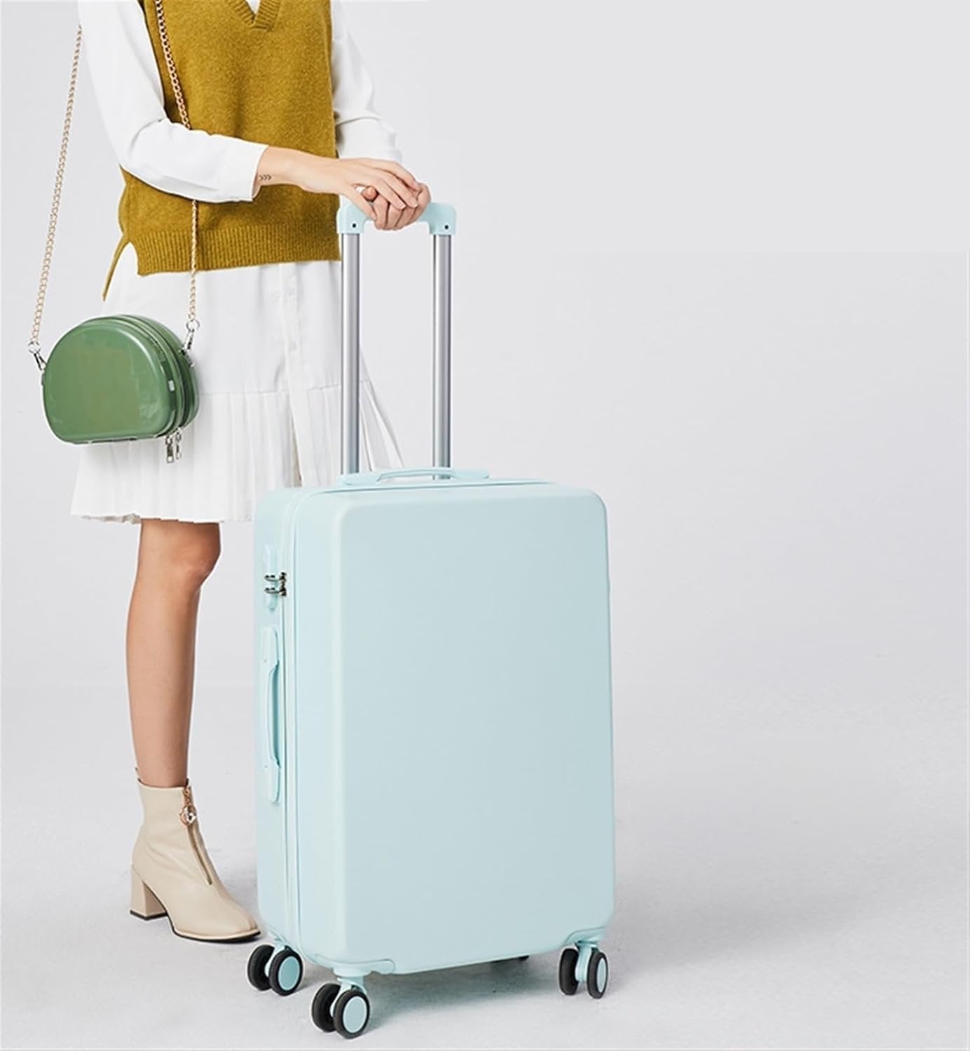 Luggage Portable Hard Shell Luggage Security Combination Lock Suitcases Quiet and Smooth Luggage Trolley Suitcase (Color : White, Size : 22inch)