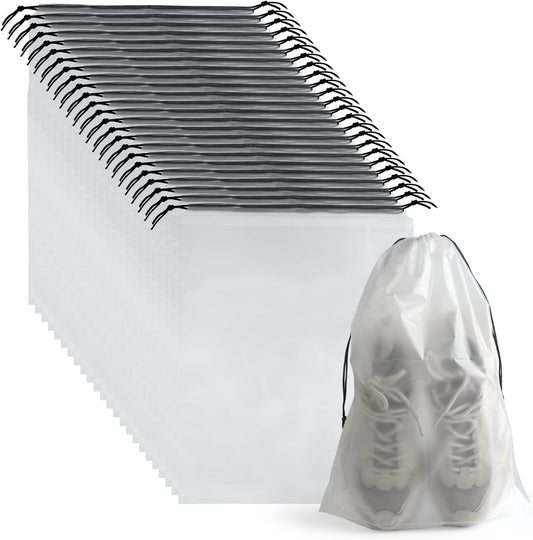 26 pezzi Borse per scarpe da viaggio PLULON Borse trasparenti per scarpe da viaggio con coulisse per imballaggio Borse per scarpe antipolvere impermeabili Accessori da viaggio Borsa per riporre le sca