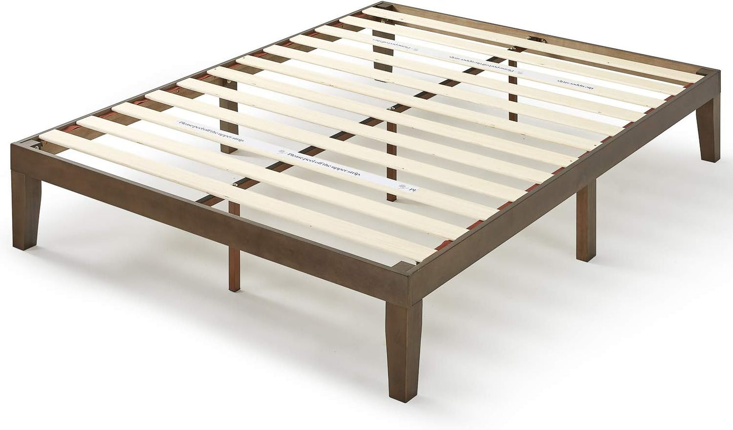 Zinus Blake 35cm Double Bed Frame Bed Base Mattress Support Foundation - Wood Slats Solid Timber Wood Bed, Bedroom Furniture, Walnut Brown, Easy Assembly