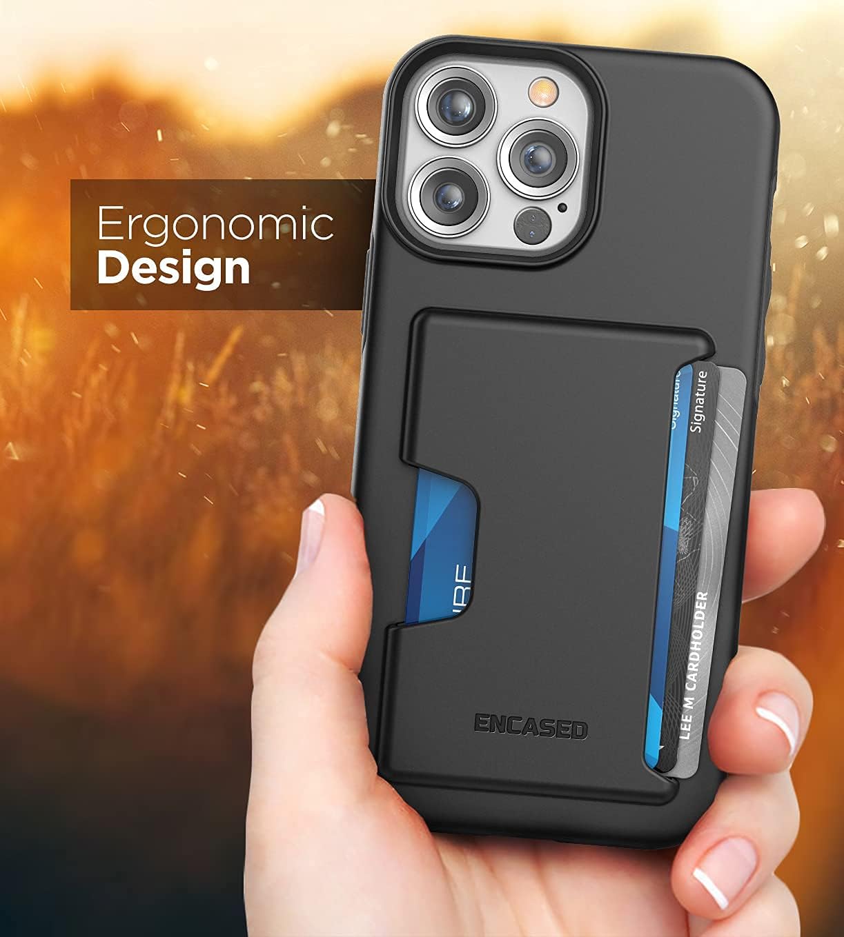 Encased Phantom Designed for iPhone 13 Pro Max Wallet Case (2021) Protective Phone Case with Card Holder (4 Credit Card Capacity) Black