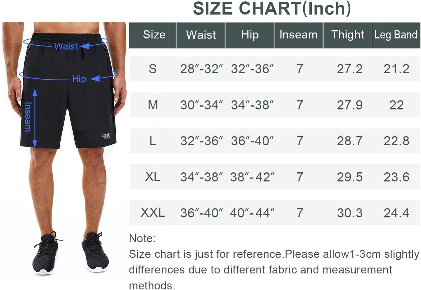 Souke Sports Men's Workout Running Shorts Quick Dry Athletic Performance Shorts Black Liner Zip Pockets