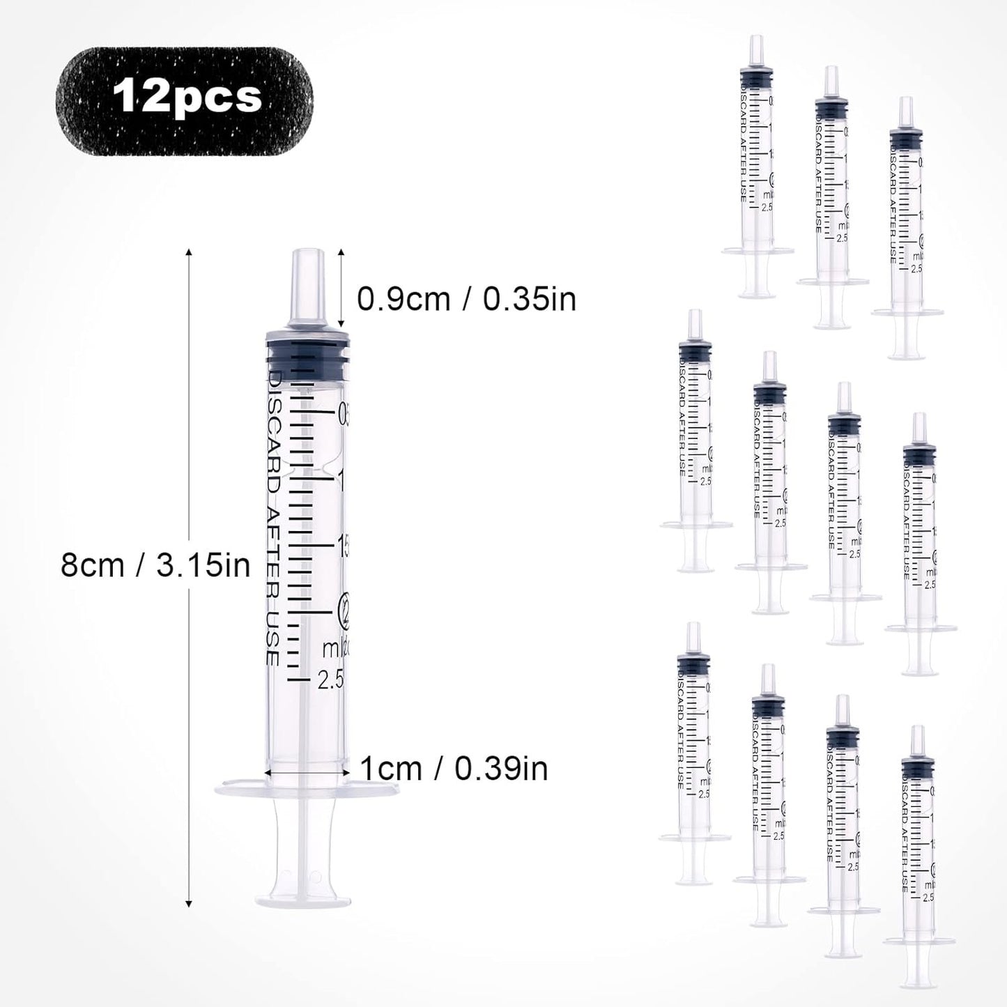 LUTER 12Pcs 2ml Plastic Syringes, No Needle Plastic Syringe with Measurement for Scientific Labs Experiment Dispensing Measuring Liquids Watering Feeding Pets Oil or Glue Applicator