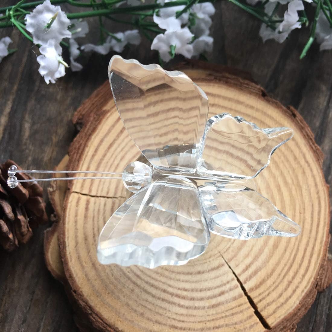 H&D HYALINE & DORA Crystal Flying Butterfly with Glass Ball Base Figurine Collection Ornament Statue Collectible Animal (Clear)