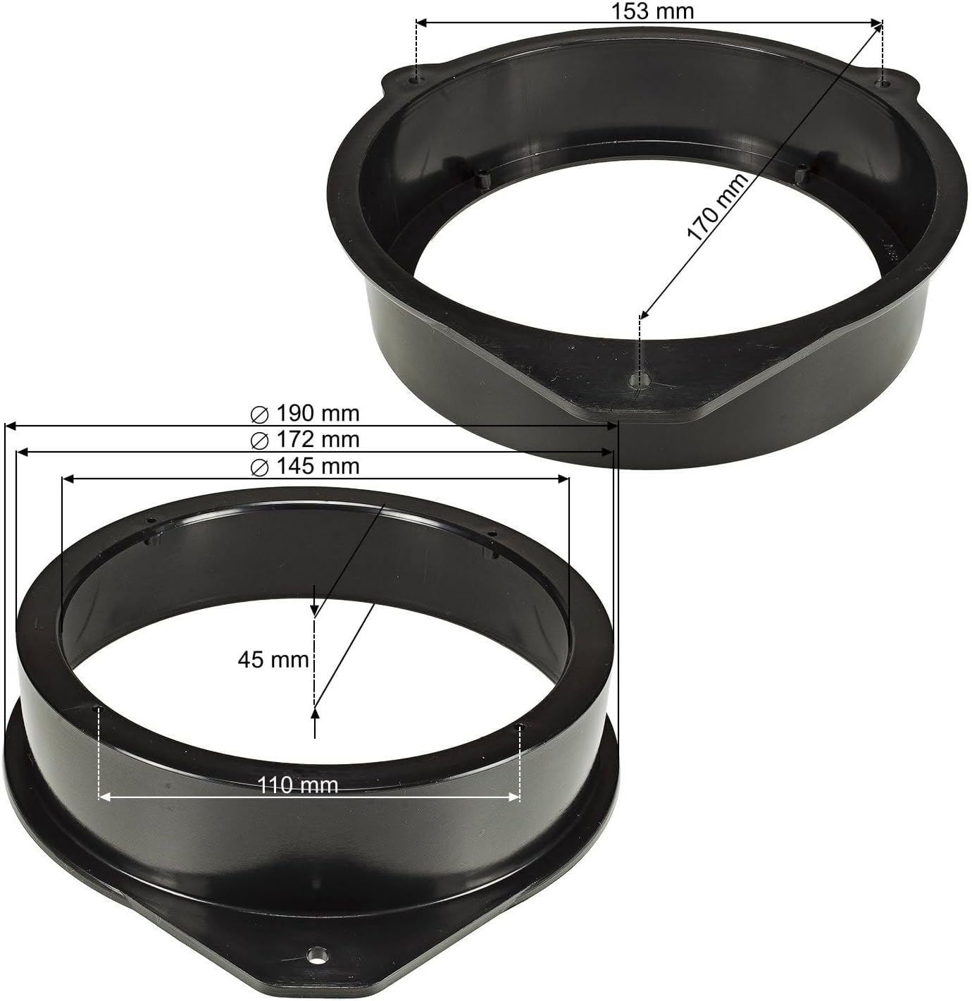 tomzz Audio 2803-013 Speaker Ring Adaptor Brackets Compatible with Audi A3 8P A4 B6 B7 Q7 Front Rear Door 165mm DIN Speaker