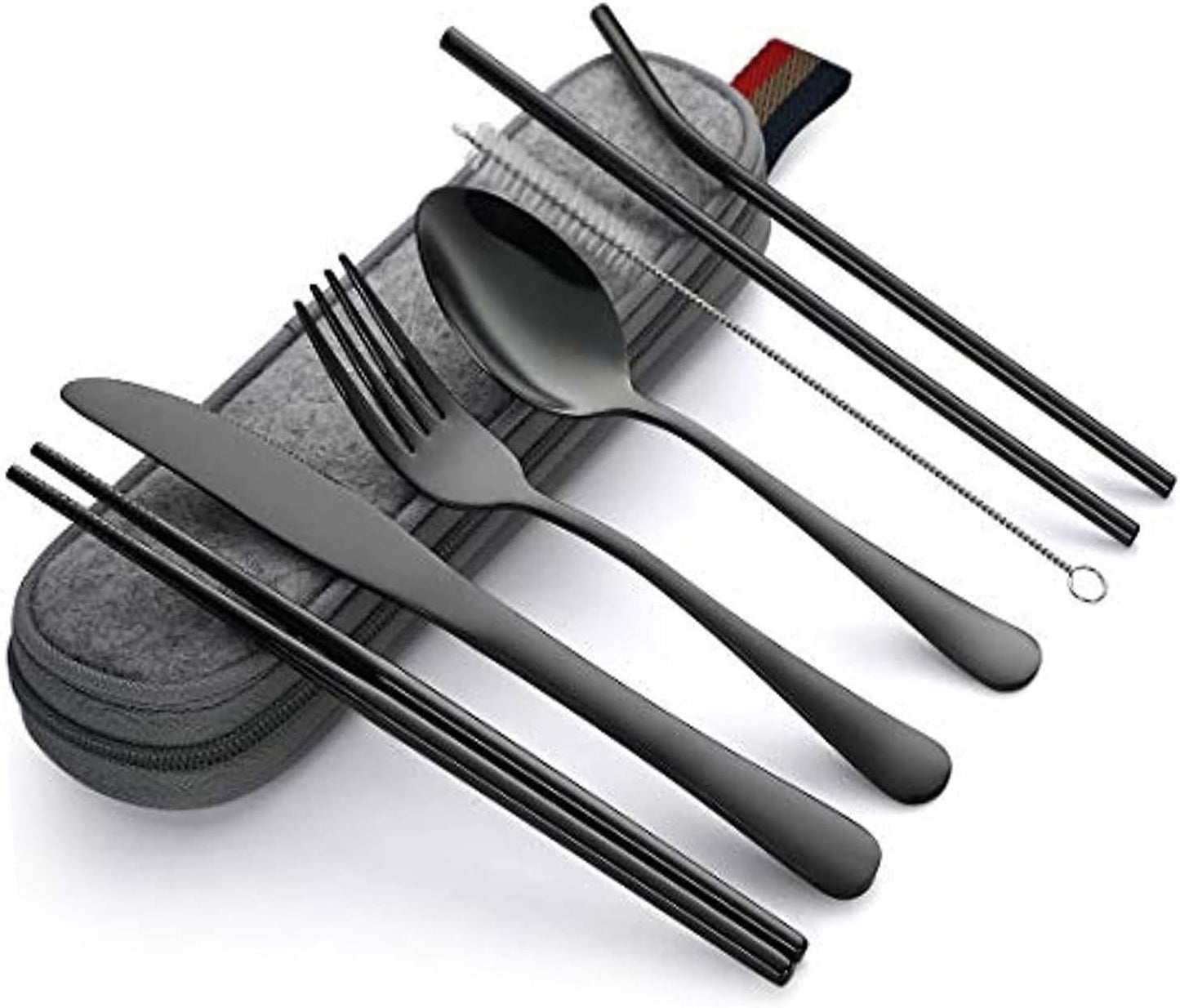 Yotsuba Travel Cutlery Set, 8pcs Portable Stainless Tableware Dinnerware Travel Camping Cutlery Kit Portable Flatware Set Travel Camping Utensil Dinnerware Set with Case (Black)