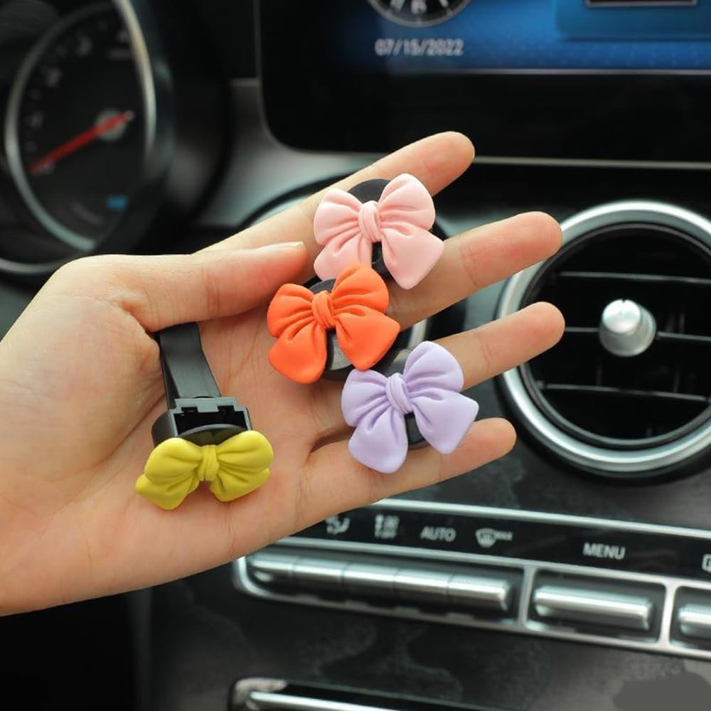 Decorative Car Bow Accessories Set, 6 Pieces, Interior Aesthetic Decor for Women (Pink)