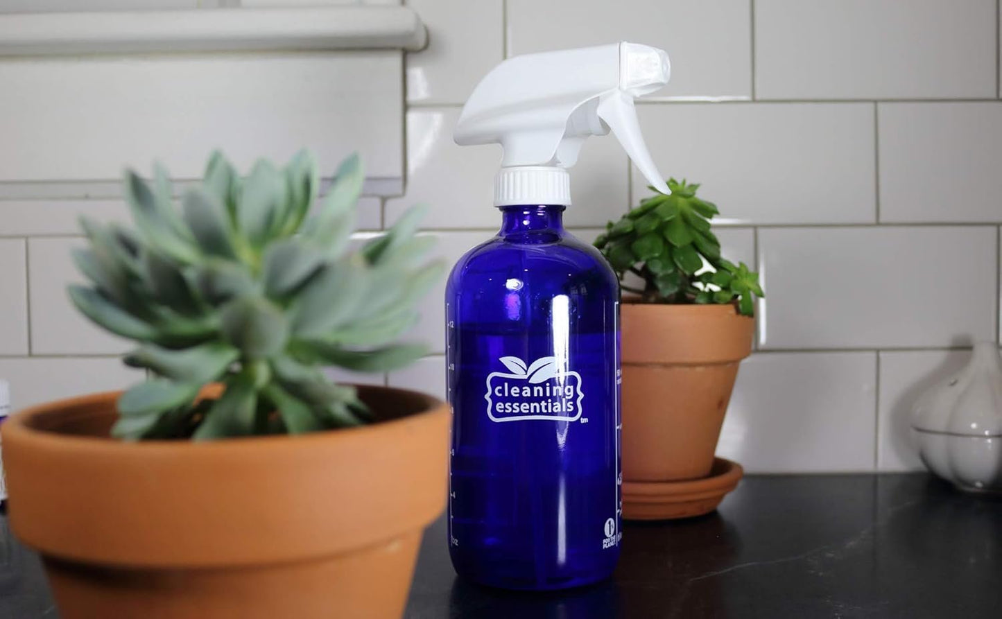 New Recipes 16 oz. Blue Glass Spray Bottle for DIY Cleaning with Essential Oils; 5 Non-Toxic, All-Natural Homemade Cleaning Recipes Printed Right on The Side. Durability Guaranteed. Made in USA.