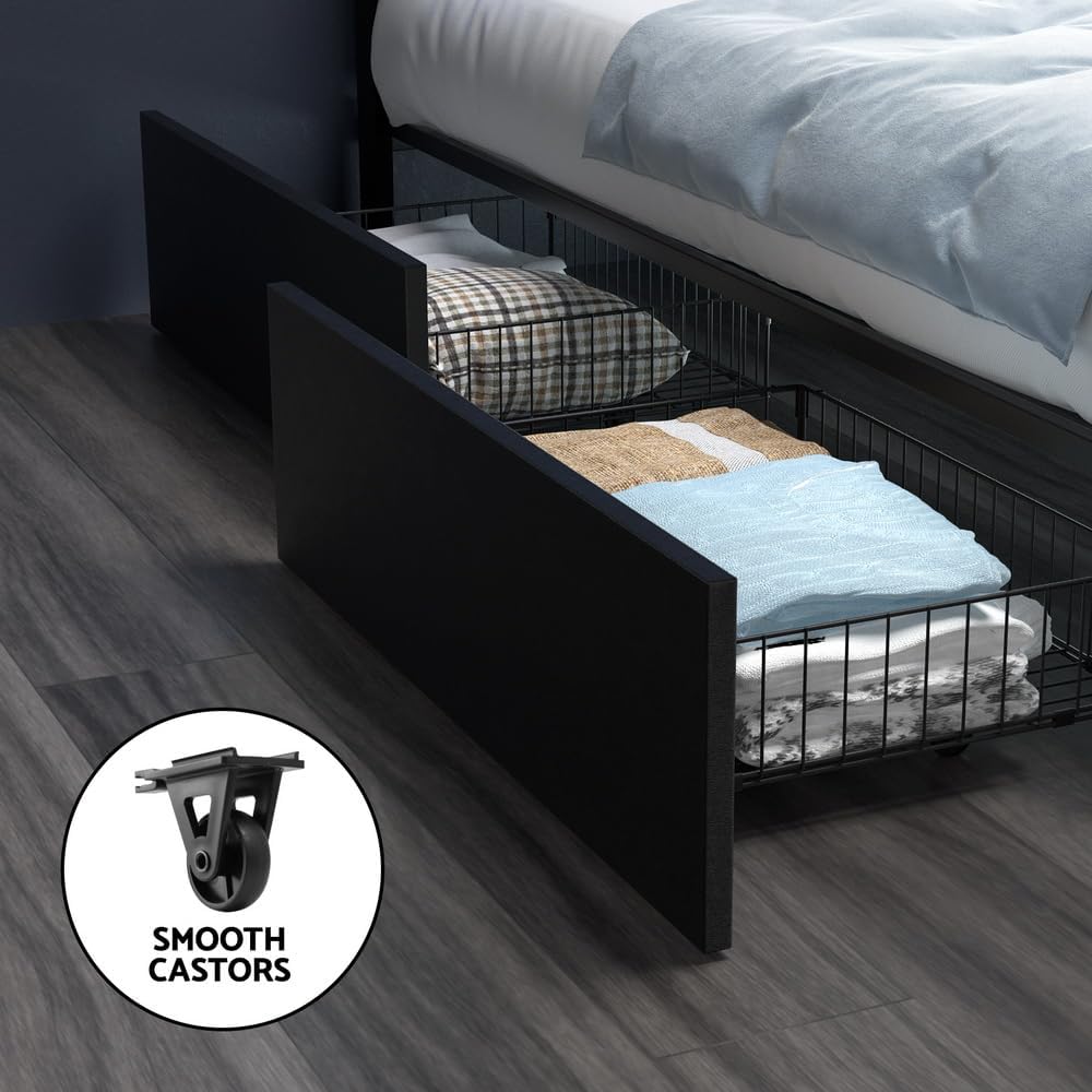 Artiss Bed Frame Double Size LED with 4 Storage Drawers Mattress Base Black Dunn