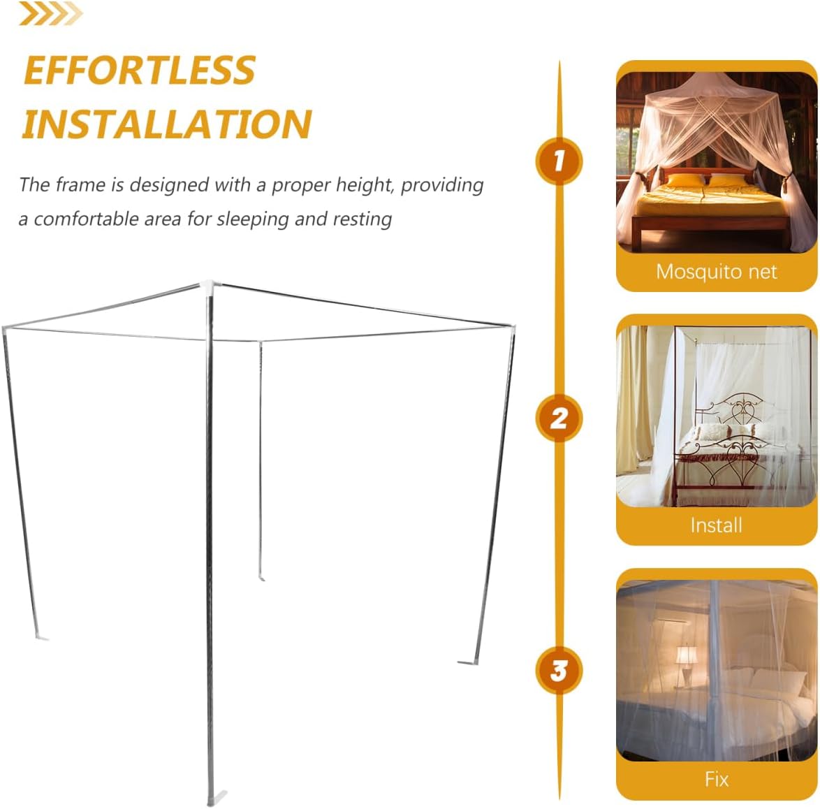 Amosfun Canopy Bed Frames Stainless Steel Four-Poster Canopy Bed Mattress Foundation Canopy Curtain Support Sturdy and Easy Assembly for 1.5m Bed