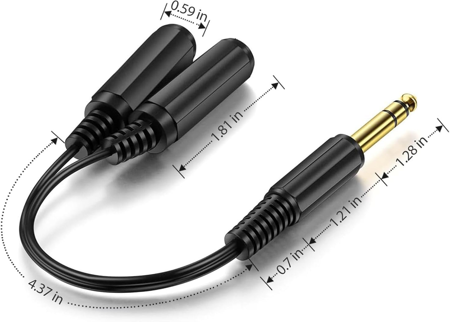 1/4" 6.35mm Stereo Plug/Male to Dual 1/4" 6.35mm Jack/Female Splitter Adapter Cable Converter 0.6 feet