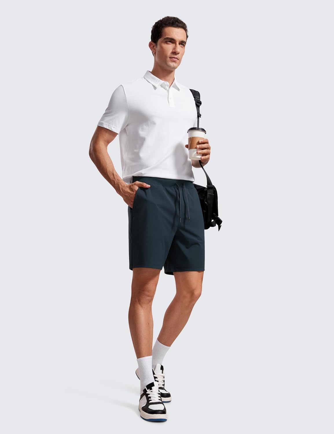 CRZ YOGA Men's Stretch Workout Shorts Lightweight Running Gym Athletic Shorts with Pockets - 7 Inches