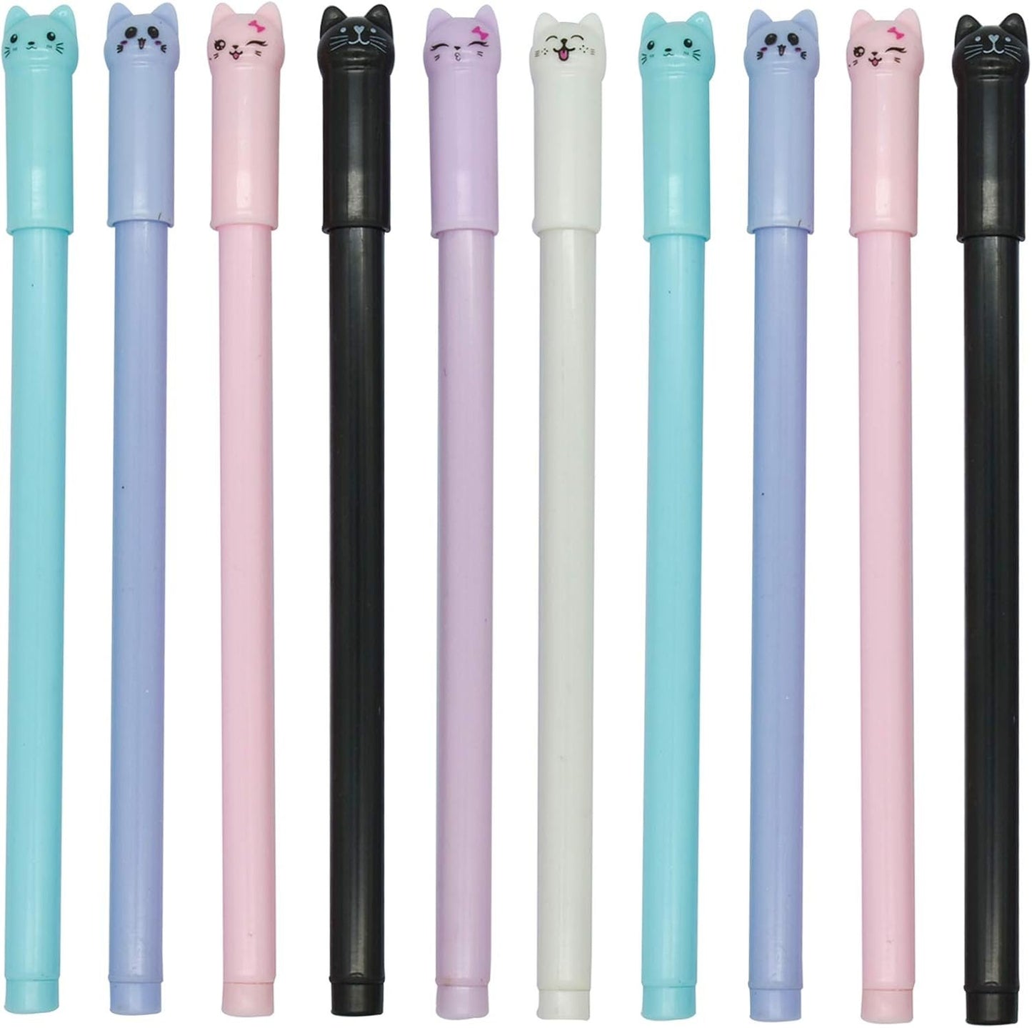 Maydahui 12PCS Cat Rollerball Pens Cute Cartoon Kitty Animal Pen Black Gel Ink for Cats Lovers Stationery School Supplies