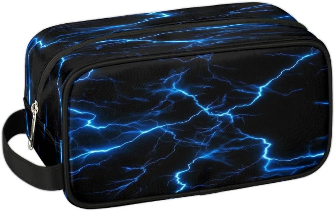 Blue Lightning Bolt Hanging Toiletry Bag,Travel Hygiene Kits for Boys Mens,Waterproof Makeup Carry-on Bags,Cosmetic Bag,TSA Approved Shave Dopp Kit for Toiletries Shower Bathroom Accessories Gifts,