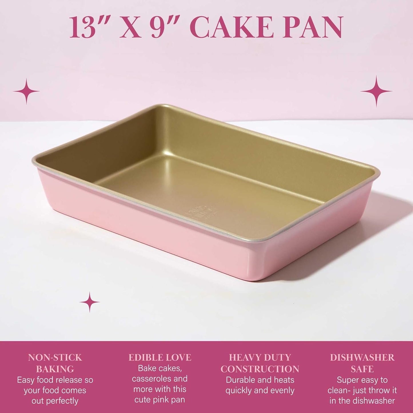 Paris Hilton Nonstick Carbon Steel Bakeware Collection, 13-Inch x 9-Inch Multipurpose Pan, Dishwasher Safe, Made Without PFOA and PFAS, Pink Champagne Two-Tone