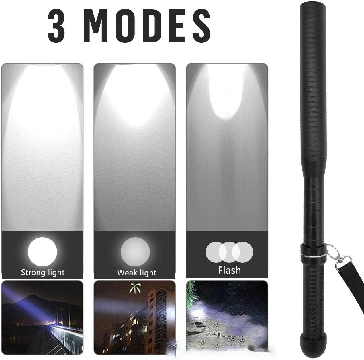 Ultra Bright 2200000LM LED Security Stick Torch Rechargeable Tactical Flashlight