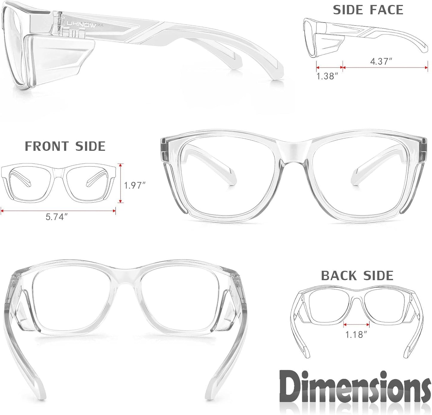 UKNOW Safety Glasses - Anti Fog Lenses - Eye Protection with Side Shields - ANSI Z87.1 Protective Eyewear - UV Protection