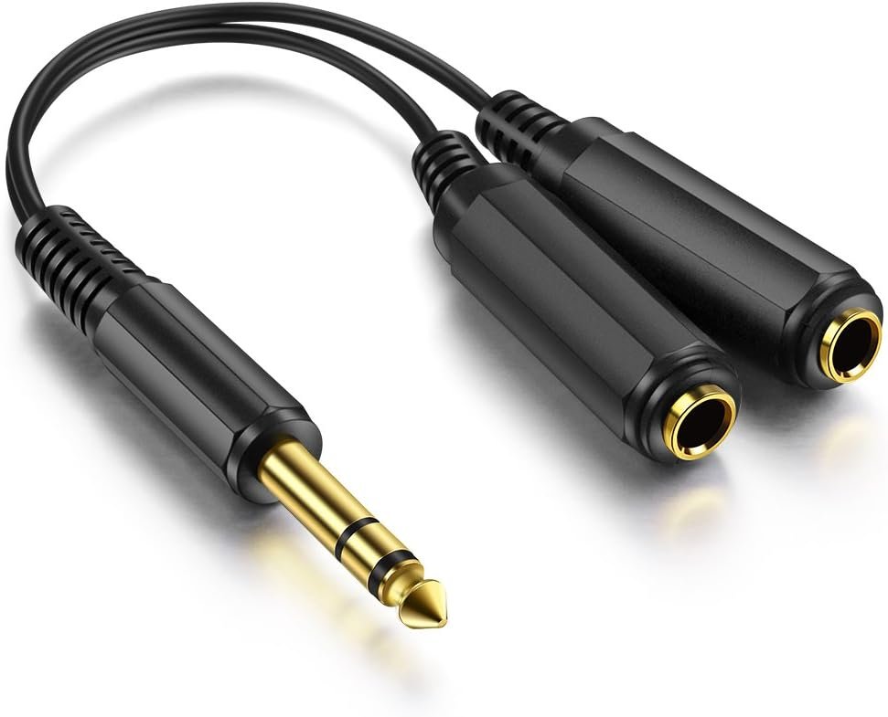 1/4" 6.35mm Stereo Plug/Male to Dual 1/4" 6.35mm Jack/Female Splitter Adapter Cable Converter 0.6 feet