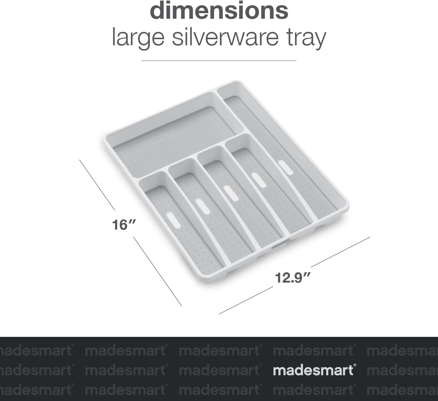 Madesmart Classic 6-Compartment Plastic Silverware Tray for Drawers, Cutlery and Utensil Tray Kitchen Drawer Organizer, White