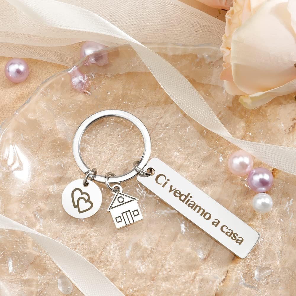 QONCV New Home Gifts Original Keychain Gift for New House Opening for Wife Husband Ideas, silver