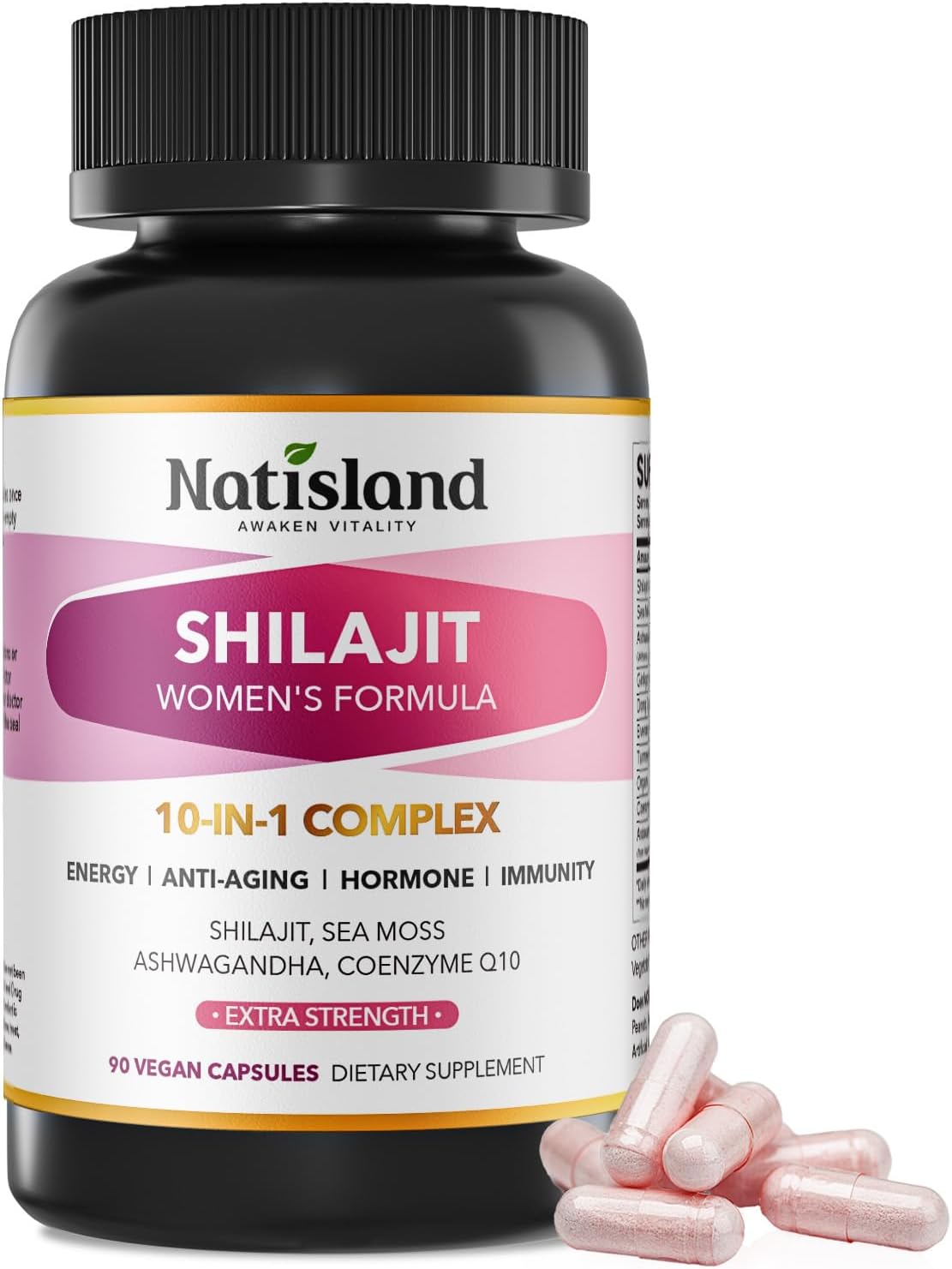 Shilajit for Women, Pure Himalayan Shilajit with Ashwagandha, Sea Moss, Coenzyme Q10, Energy & Immune Support, Anti-Aging & Wellness Support, Vegan, 90 Count, Natural Trace Minerals & Fulvic Acid
