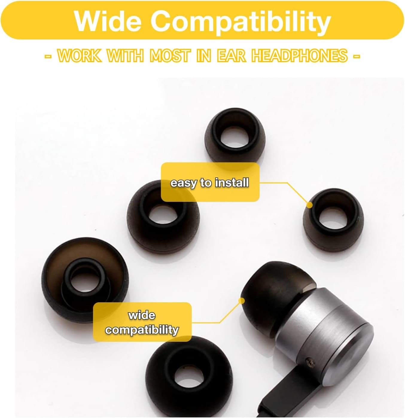 Earbud Ear Tips Replacement 3 Sets (9 Pairs), Multi Sizes Small Medium Large S/M/L Earphone Covers, Soft Silicone Earpads for in-Ear Headphones Earbuds Earphones (Black)