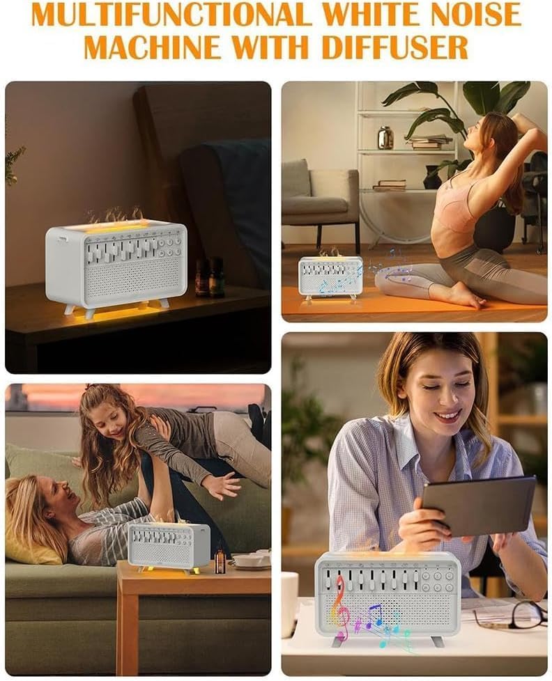 3-in-1 White Noise Humidifier Aromatherapy Diffuser with Night Light 360° Sleep Therapy Machine for Baby, Nursery, and Adults Bluetooth Speaker, 8 Ambient Sounds