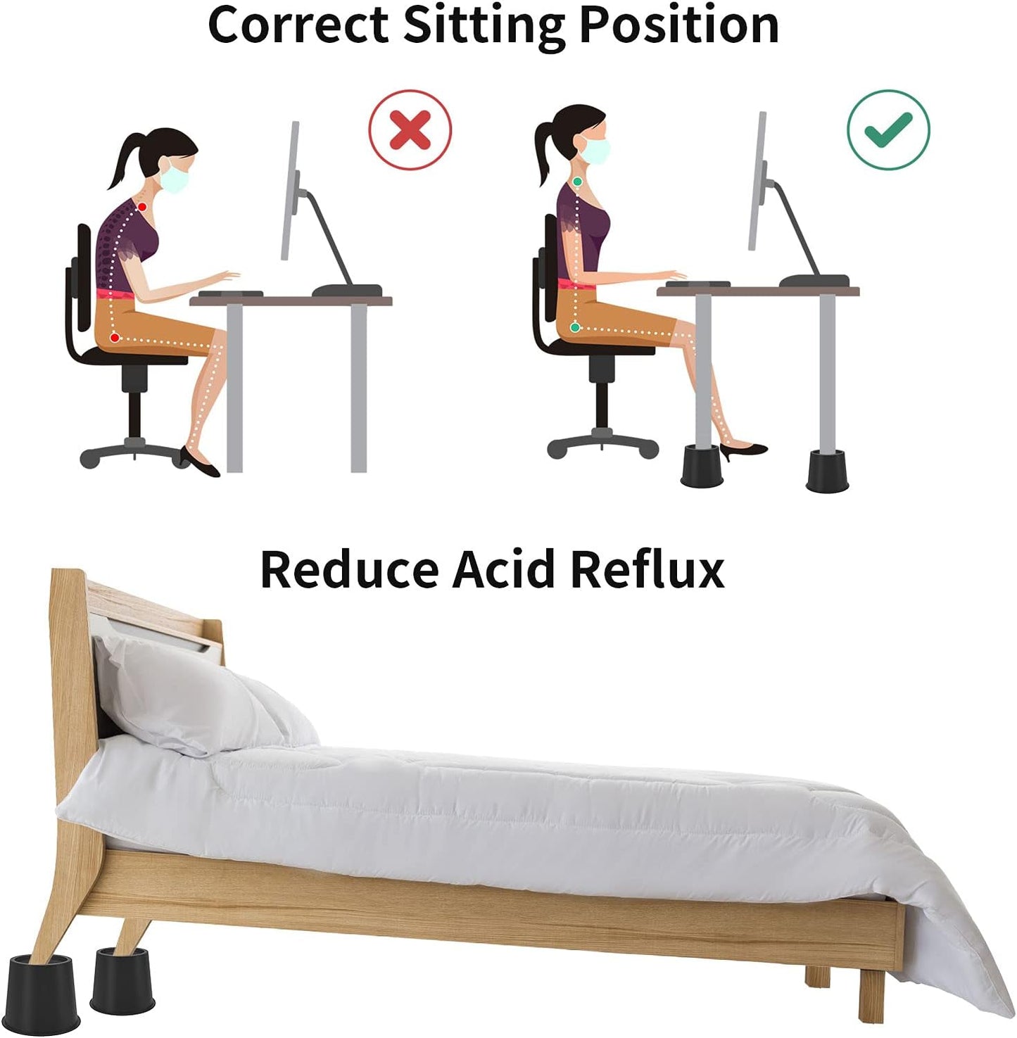 Uping Bed Risers for Table or Furniture Risers Add to Height of 5 cm (4 Pieces, Black)