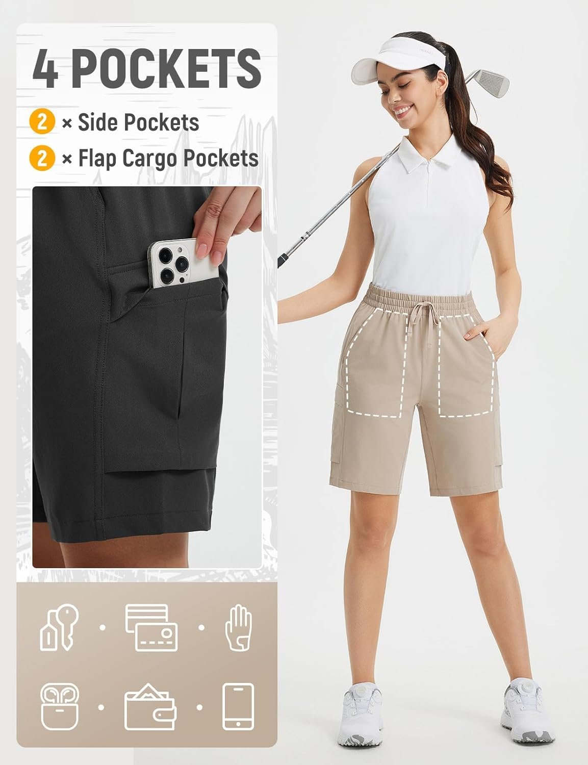 baleaf Women's 9" Cargo Shorts Hiking Water Resistant Pockets Bermuda Lightweight UPF50+ Camping Travel Outdoor