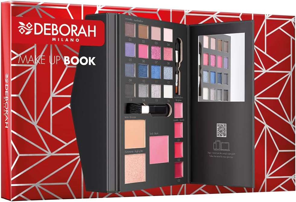 Deborah Milano Women's Cosmetic Bag Gift Set Make Up Book Volume 2 Cool Tones, Includes Palette of Eyeshadows, Gloss, Lipsticks and Face Powders in Various Finishes and Colours, FSC Paper