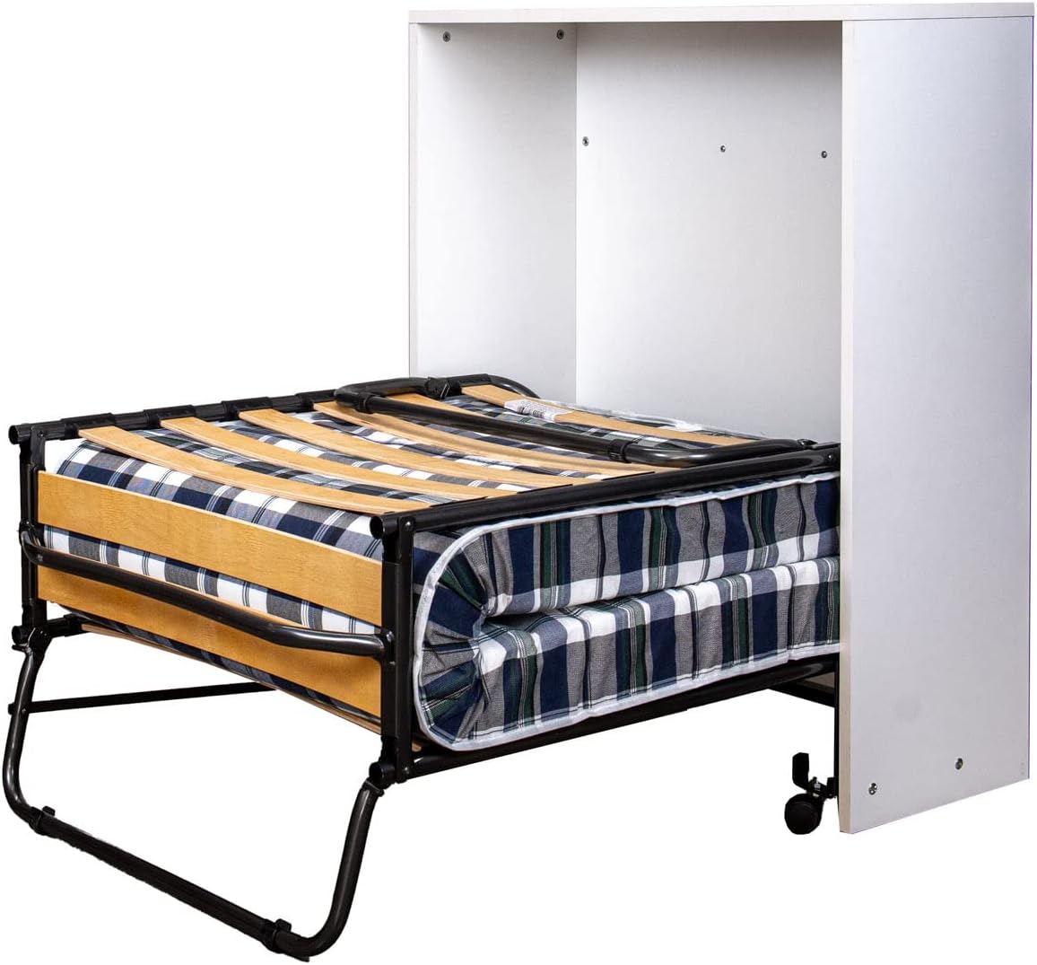 Arredo Stock Single Trundle Bed with White Cabinet, Base and Mattress, 80 x 190 cm