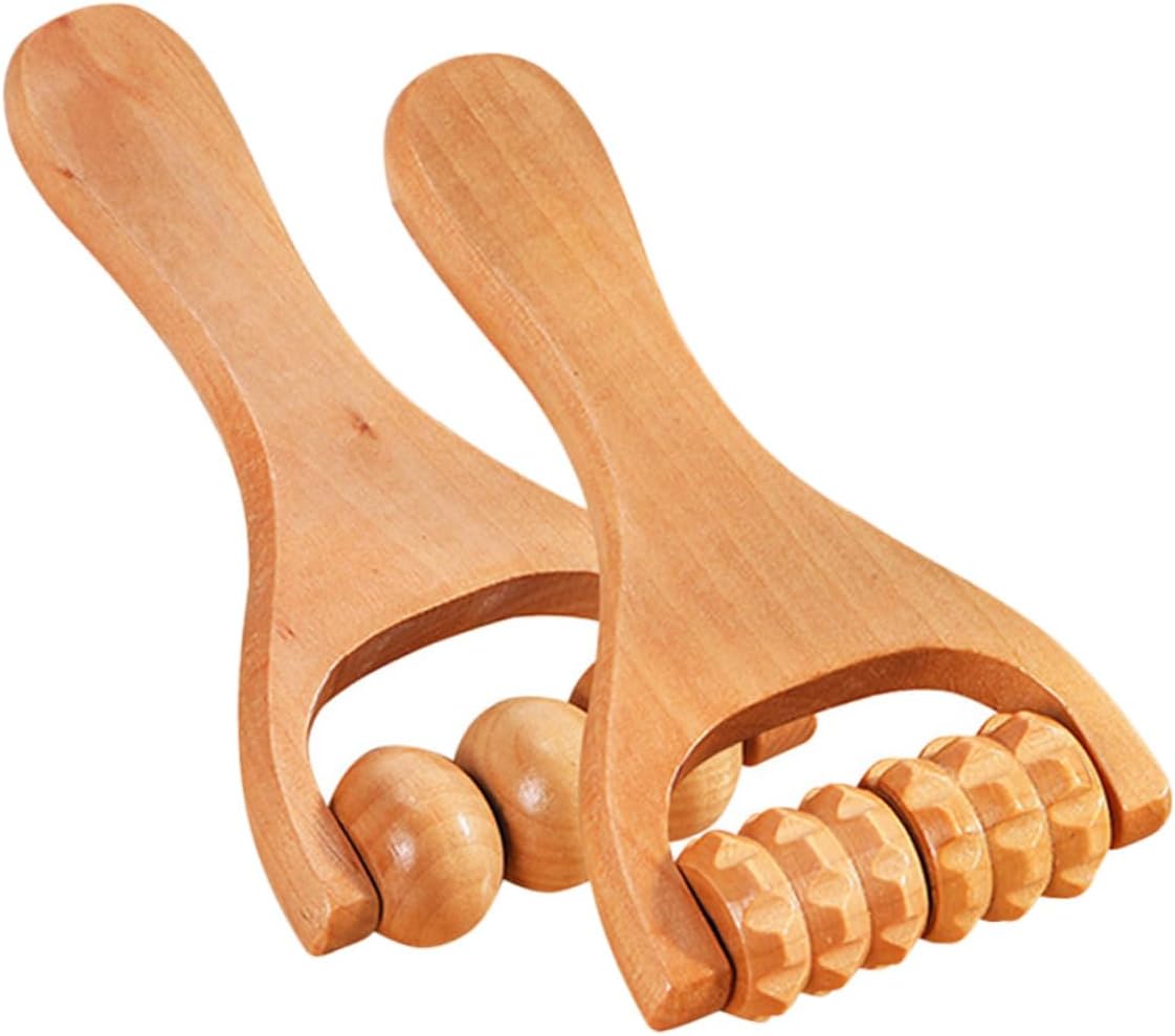 PACKOVE 3 Set Strumento A Rulli Massaggi Massaggianti Attrezzo Portatile Massaggiatore Cervicale Massaggio A Strumento Di Massaggio Manuale Massaggio Alla Fascia Di Legno 2 Pezzi * 3