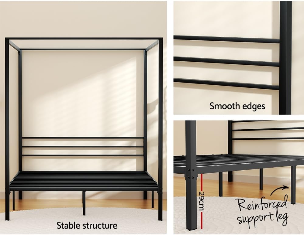 Artiss Double Metal Bed Frame with Headboard(Base Only), Metal Platform Bed with Easy Assembly, 300kg Capacity Heavy-Duty Metal Slats with Under Bed Storage for Master Bedroom/Guest Room, Black