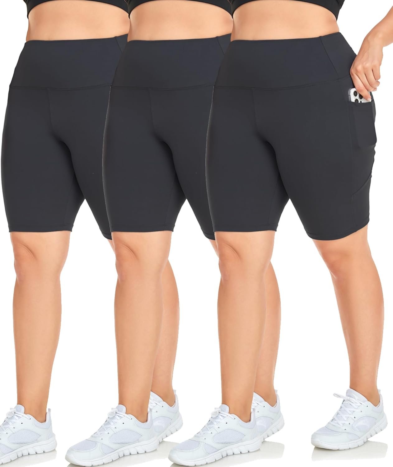 we fleece 3 Pack Plus Size Biker Shorts for Women(1X-4X)-8''High Waisted Non-See Through Workout Super Soft Black Yoga Shorts