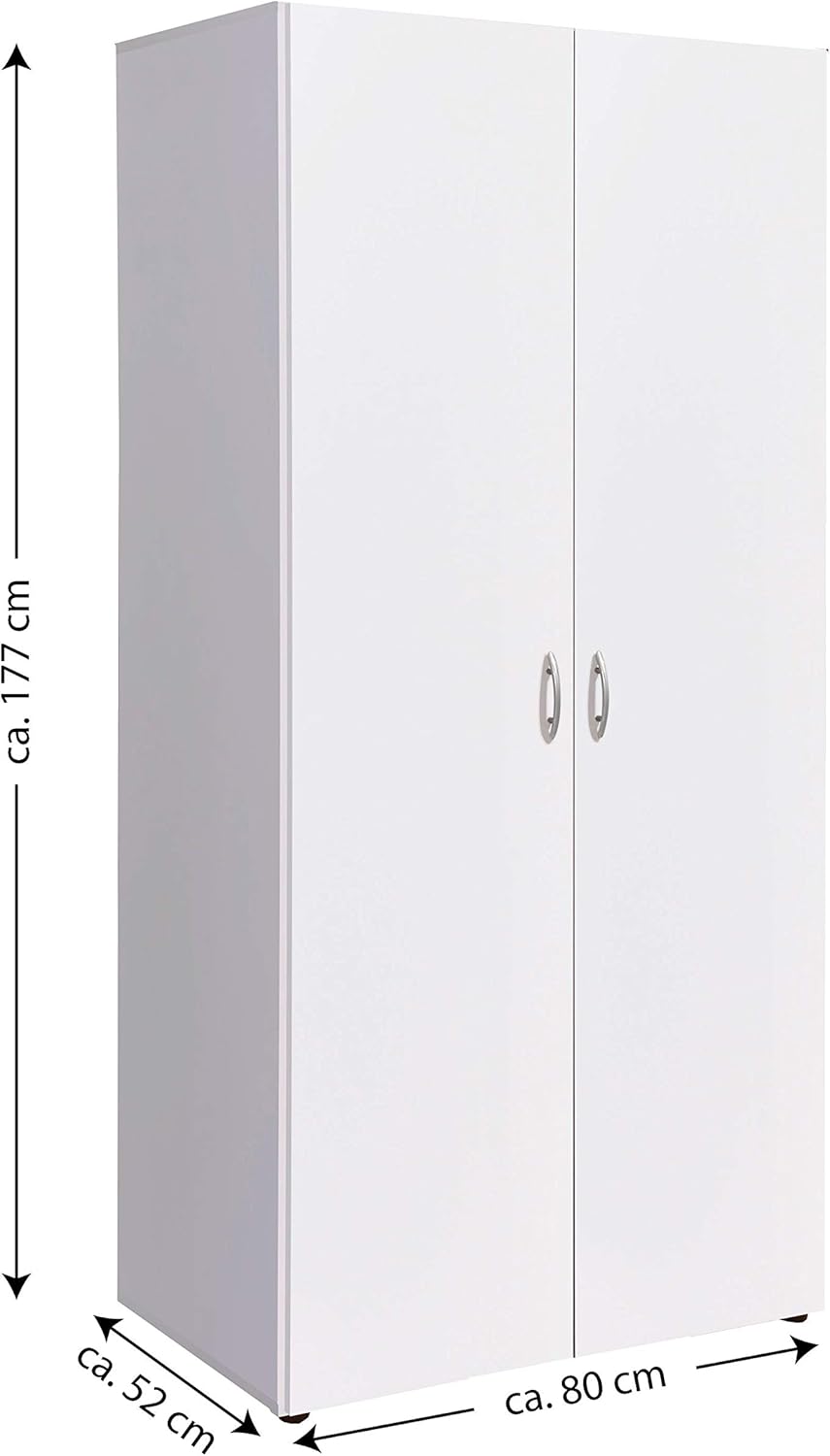 AVANTI TRENDSTORE - Balu 2.3 and 4 Hinged Door Wardrobe, Available in 2 Different Colours and 3 Different Widths (White, 2 Doors)