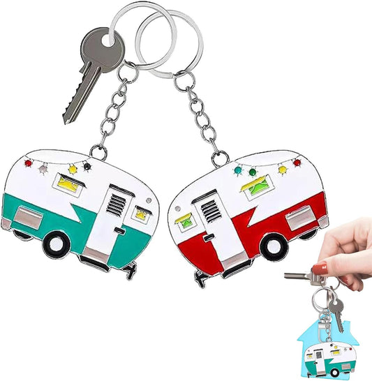 2 Pack Camper Keychain Set Happy RV Keyring Couples Camping Gifts for Men Women Camper Travel Trailers Accessories