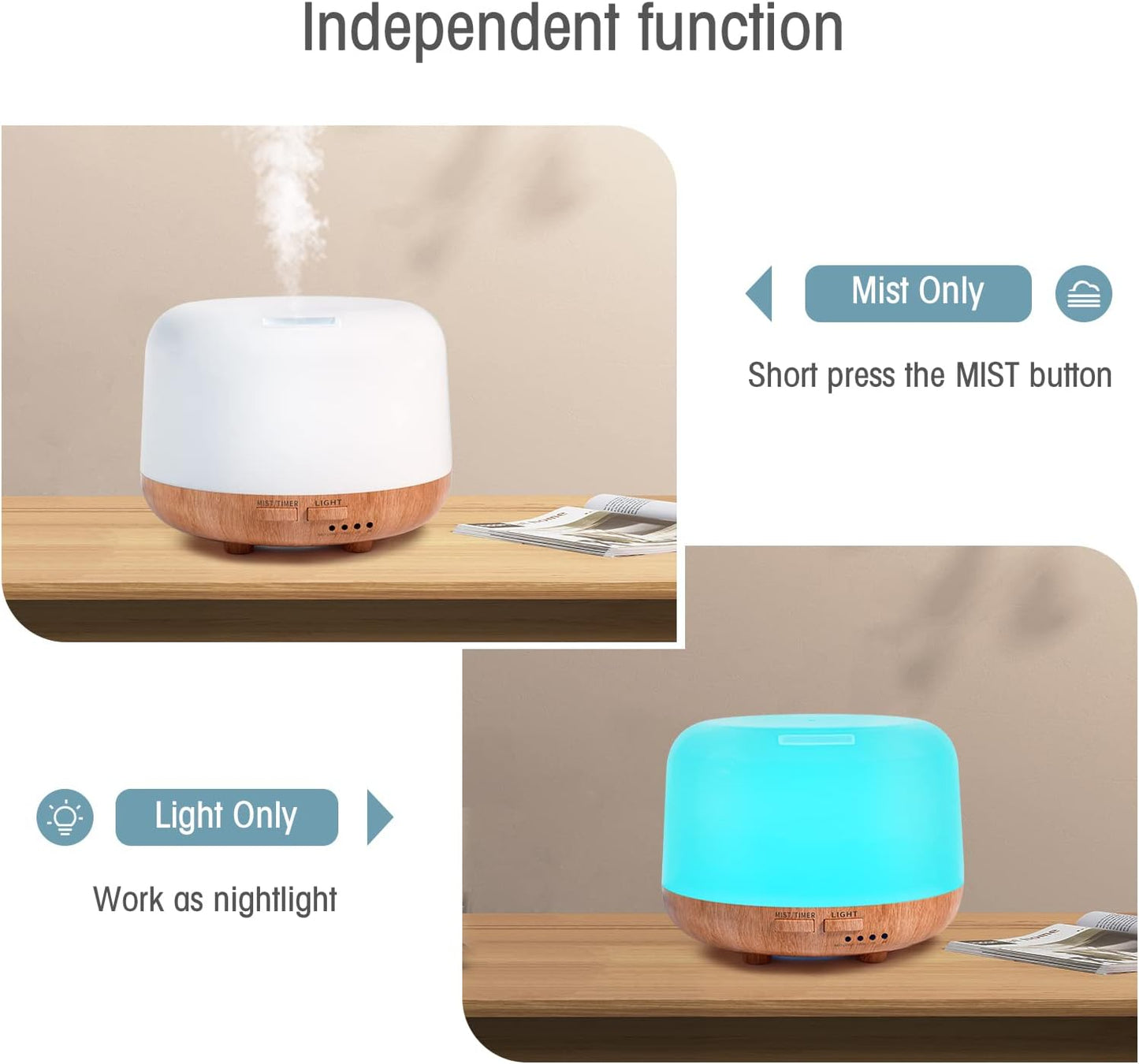 Aromatherapy Essential Oil Home Diffuser with Remote Control, 300ML Large Room Cool Mist Air Humidifier, 8 Hours Quiet Operation, Timer, 7 Colors LED Night Night,Suitable Home,Yoga.
