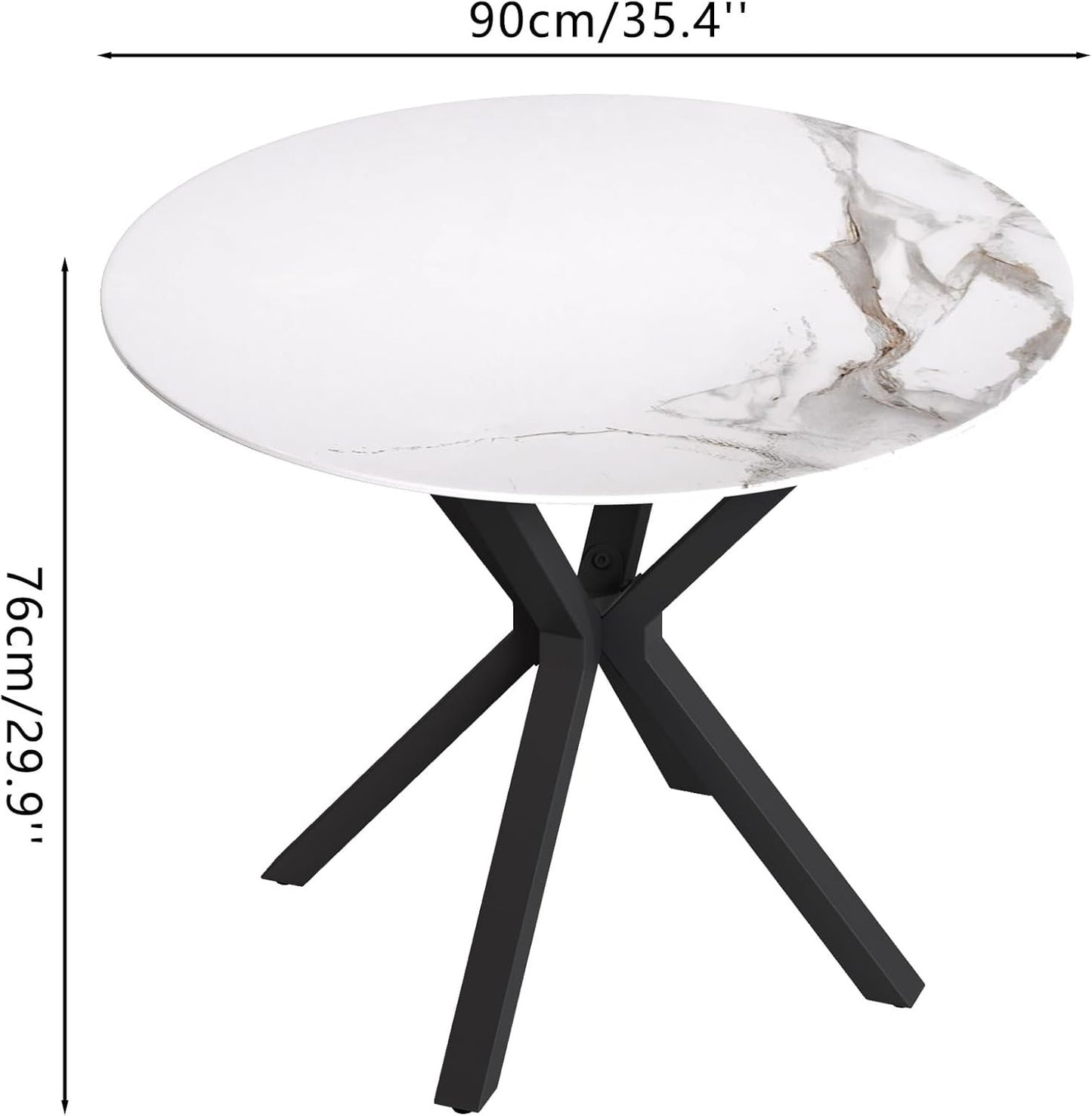 NIERN Round Dining Table, 35.4" Modern White Sintered Stone Table Top Kitchen Table, Dining Room Table with Black Powder Coated Legs for Home Living Room Kitchen