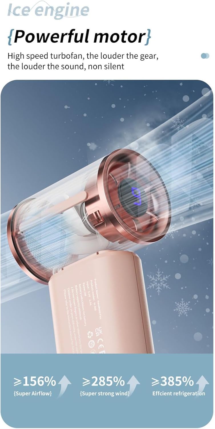 Portable Handheld Fan, Rechargeable Personal Fan, 5 x 2.36 Inches Size Compact High-Speed 9 Gear Cooling, Digital Display for Women Men, Ideal for Travel & Outdoor Use