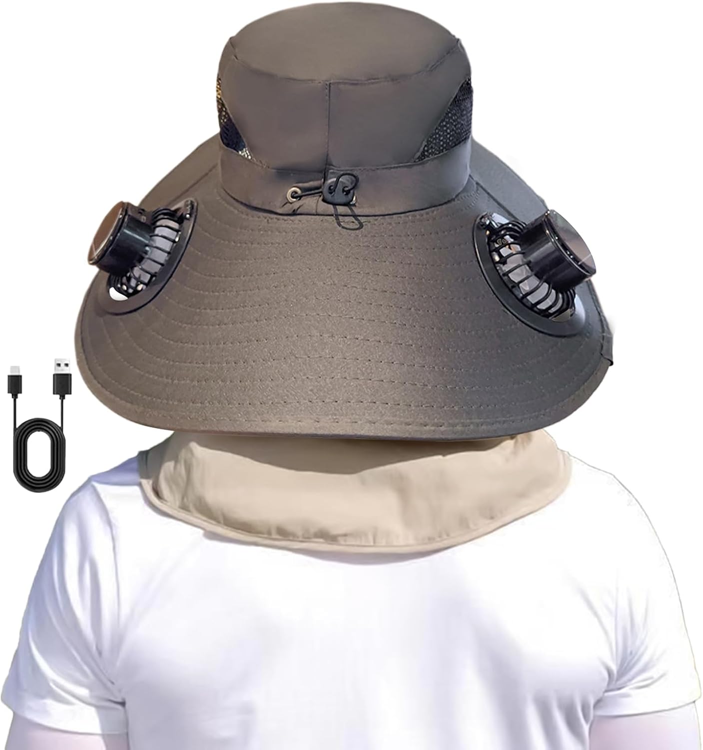 Solar Powered Fan Hat, Bucket Hat, Outdoor Sports Gear, Wide Brim Protezione UV, Sport Headwear for Women, Men, Roadtrip, Beach Vacation Fishing, Hiking and Travel Trips, Verde militare